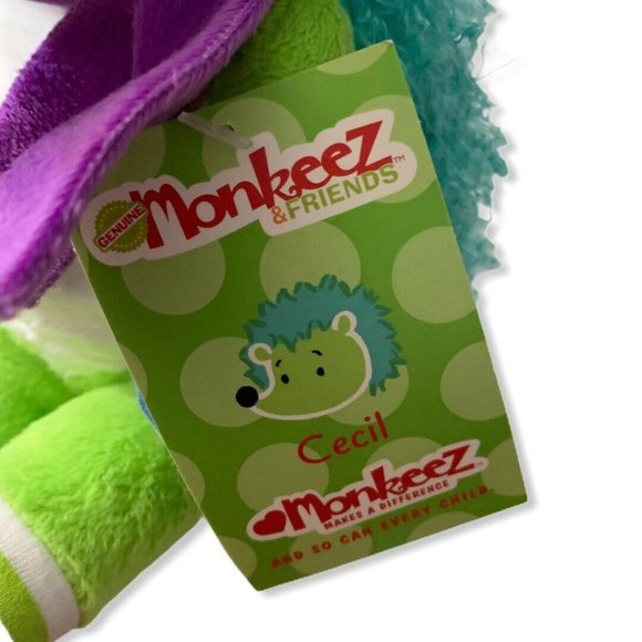 Monkeez & Friends Stuffed Green Porcupine Cecil - Picture 3 of 6
